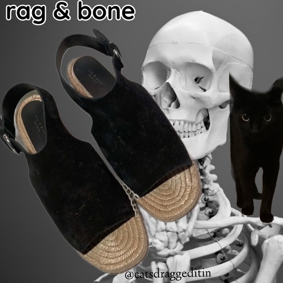 NWT $395 rag & bone | Calla | Suede Wedge Sandals in Black | Size 9.5 - Picture 11 of 11